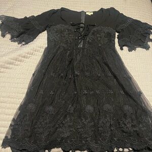 POL Black Babydoll Mini Dress with Bell Sleeves